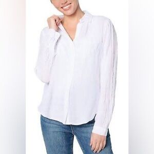 Side Stitch White Button Down Shirt • Long Sleeve • Size Large